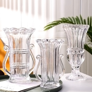 加厚欧式高脚水晶透明玻璃花瓶琥珀烟灰插鲜花仿真花客厅摆件装饰
