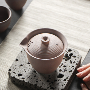 粗陶盖碗大号手工茶碗陶瓷无釉三才盖碗茶杯茶具茶壶配件泡茶器