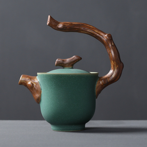 日式功夫茶具套装家用陶瓷茶杯送礼盒木茶壶单壶粗陶简约一壶二杯
