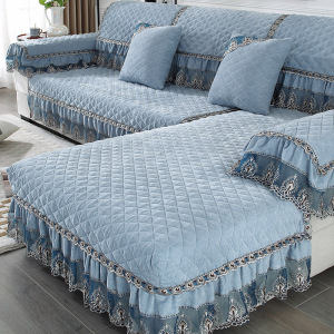 沙发垫四季通用欧式纯色耐脏防滑组合沙发套贵妃全包罩定做灰蓝色