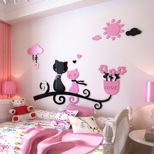 卡通猫咪3d亚克力立体墙贴儿童房卧室家居装饰品自粘相框照片墙贴