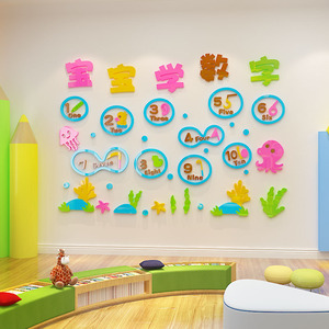 早教数字墙贴英文贴纸3d立体幼儿园教室布置儿童房亚克力墙面装饰