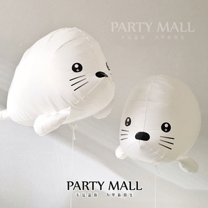 白色小海豹日本进口散步立体小海狮海洋动物铝箔小宠物遛娃气球