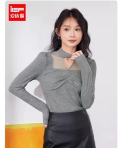 爱衣服2024季新款韩版时尚气质女人味网纱拼接设计修身上衣