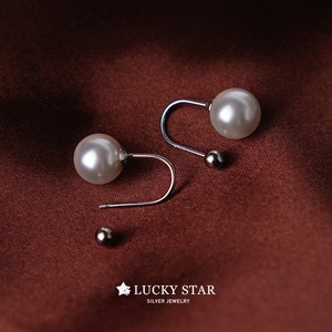 LUCKY STAR 简约前后两带款白色珍珠耳环耳钩防掉设计纯银耳饰女
