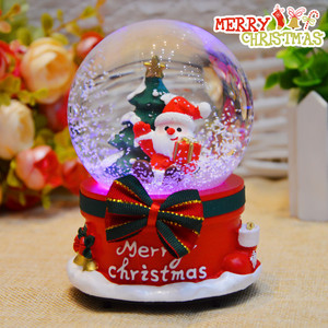 飘雪花彩灯圣诞老人雪人水晶球音乐盒摆件圣诞节八音盒礼物礼品