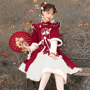冬日草莓兔原创正版改良汉服女汉元素中国风连衣裙半裙古风两件套