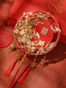 结婚红色扇子中式手工秀禾团扇diy材料包闺蜜结婚礼物新娘手捧扇