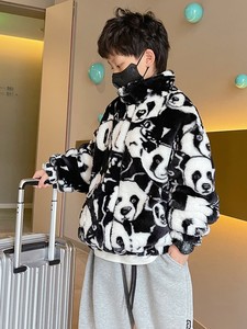 韩国代购男童洋气保暖外套潮2022秋冬新款儿童韩版宽松熊猫毛毛衣