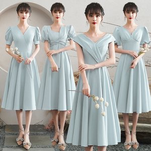 蓝色伴娘服2024年新款高级小众夏季平时可穿姐妹团艺考晚礼服裙女