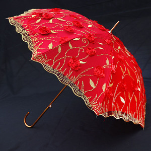 婚庆用品结婚雨伞新娘伞婚礼用红色伞喜伞出嫁蕾丝长柄婚伞新娘伞