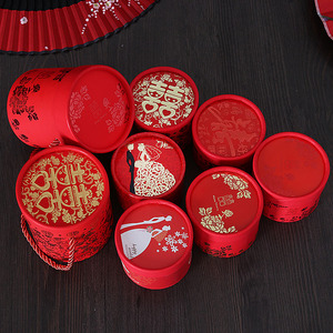 婚庆用品喜糖盒子结婚专用喜糖袋子包装婚礼中国风圆筒礼盒糖果盒