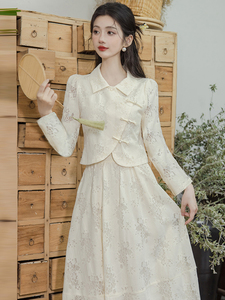 新中式女装春季国风盘扣改良旗袍两件套伴娘服礼服日常可穿连衣裙