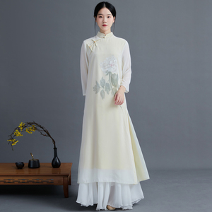 中国风改良版茶服中式唐装禅意女装仙气年轻款汉服旗袍连衣裙秋季