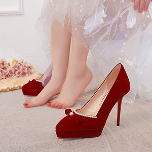 防水台超高跟鞋红色婚鞋女2024年新款结婚鞋子新娘鞋秀禾婚纱两穿