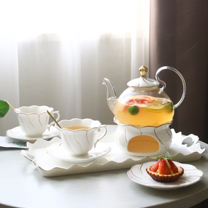 陶瓷水果花茶茶具套装家用欧式玻璃茶壶组合蜡烛加热英式下午茶杯