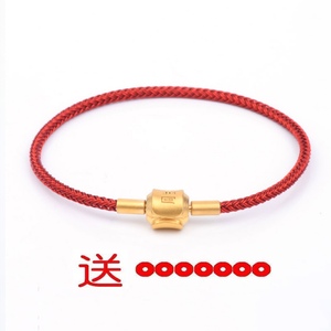 磨砂扣防水钢丝手链适用周生生手绳3D硬金黄金转运珠编织皮绳红绳