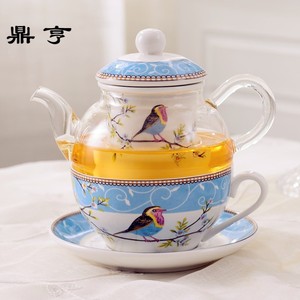 鼎亨欧式透明玻璃水果花茶壶套装家用英式花茶杯加热美式陶瓷花草