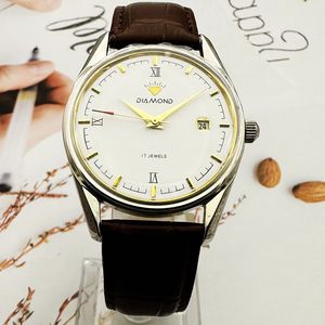 上海钻石牌机械表男士单日历手动上条手表中老年经典复古机械腕表