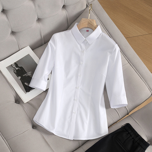 中袖白衬衫女夏季2024新款时尚高级感七分袖衬衣工作服高端职业装