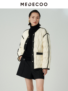 MEDECOO/墨蒂珂2023冬新款女装羽绒服轻薄香风优雅撞色外套夹克