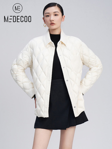 MEDECOO/墨蒂珂2022秋季新款菱形格衬衫式白鸭绒羽绒服女MGQ11103