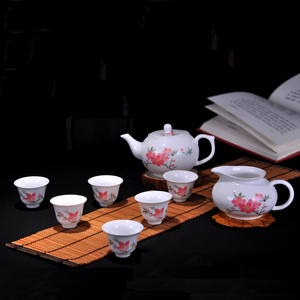 湘瓷醴陵釉下五彩茶具套装陶瓷品茗杯手工水点桃花茶壶家用功夫