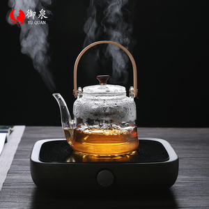 简约时尚玻璃提梁壶煮茶炉泡茶家用烧水蒸煮两用耐热玻璃煮茶壶