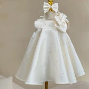 儿童白色礼服女童高级定制女孩韩版周岁生日公主裙主持花童表演