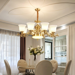 全铜美式吊灯现代简约客厅灯简欧餐厅吊灯卧室灯欧式全铜灯具套餐