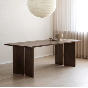 北欧实木餐桌简约意式胡桃木色长桌侘寂风原木会议桌长方形书桌