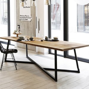 实木会议桌简约现代铁艺办公桌loft餐桌北欧家用工作台创意长桌子