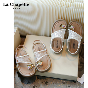 拉夏贝尔儿童编织夹趾时装凉鞋2024夏季新款女童简约软底沙滩鞋