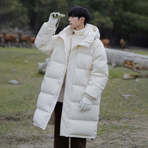 韩版白色中长款羽绒服男士冬季2023新款加厚保暖白鸭绒防寒服外套