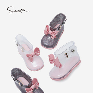 斯纳菲女童防滑防水雨鞋宝宝时尚公主雨靴可爱蝴蝶结水鞋儿童胶鞋