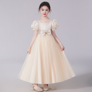 儿童礼服夏季女童高端生日婚纱小女孩公主裙主持人钢琴白色演出服