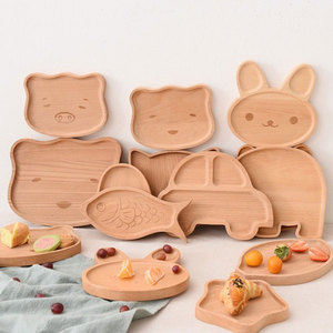 可爱卡通餐盘实木制幼儿园美食拍照道具动物造型盘子宝宝辅食摆拍