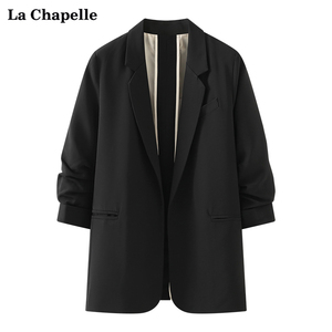拉夏贝尔/La Chapelle宽松显瘦小众设上衣七分袖中长西装外套女春