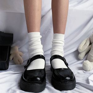 白色堆堆袜中筒薄款女纯棉jk长袜子制服日系春秋高筒长筒可爱黑色