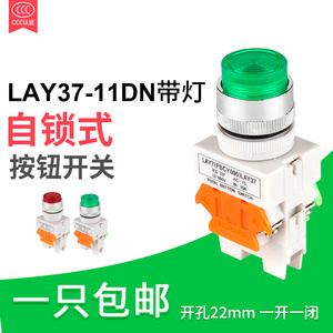LAY37-11DNZS(PBCY090)按钮开关220V带灯凸头24V自锁按键开孔22mm