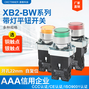 带灯平头按钮开关 XB2-BW31M1C AC220V ZB2-BE101C 一常开 一常闭