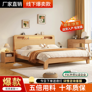 实木床现代简约1.5米家用双人床1.8主卧成人经济型出租房单人床架