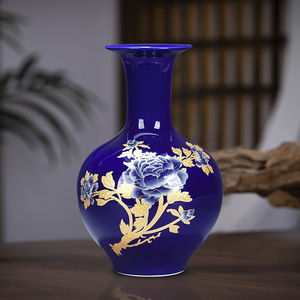 景德镇陶瓷蓝色花瓶摆件家居装饰品中式客厅插花酒柜博古架工艺品