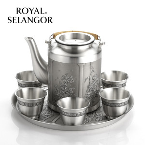 皇家雪兰莪ROYAL SELANGOR四季之花茶具八件套马来西亚手工锡制品