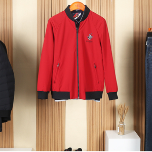 【双面穿】比华利保罗秋冬时尚红色休闲棒球领夹克棉服外套正品