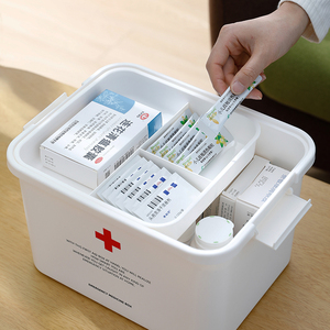 日本霜山家用便携应急药物收纳盒分层药箱手提带盖急救箱医疗箱
