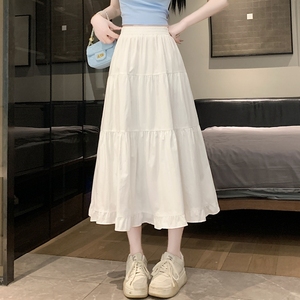 白色半身裙女夏季2024新款春秋法式高腰长裙a字伞裙bm仙女蛋糕裙