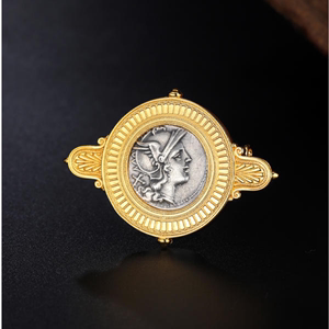 古币罗马女神双子骑兵手工胸针原创复古轻奢饰品设计小众纯银硬币