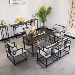 茶桌椅组合功夫泡茶台简约办公室茶几新中式禅意铁艺实木桌子一体