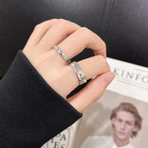 铜合金银色素圈锆石开口戒指套装女冷淡风气质指环时尚个性食指戒